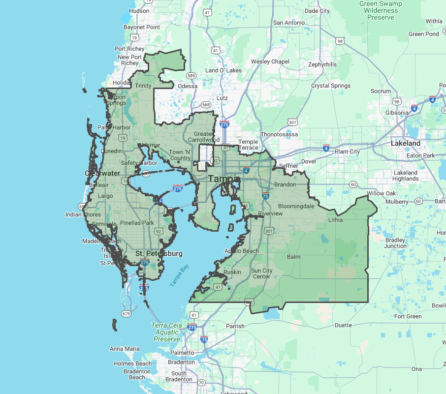 Map of the Tampa and South Tampa area